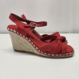Vtg Espadrille Wedge Sandals Red Women's Size 8 M Colorful Summer Open Toe Y2K